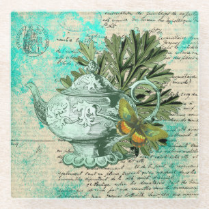  Teapot & Ephemera Collage Glazen Onderzetter