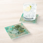  Teapot & Ephemera Collage Glazen Onderzetter (Schuin)