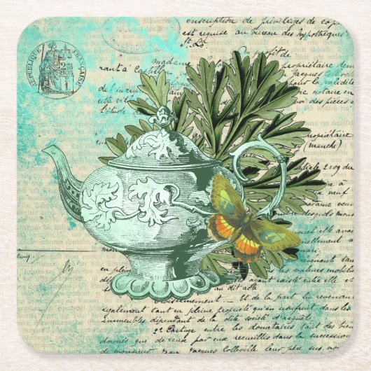  Teapot & Ephemera Collage Kartonnen Onderzetters (Voorkant)
