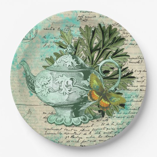  Teapot & Ephemera Collage Papieren Bordje (Voorkant)