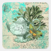  Teapot & Ephemera Collage Vierkante Sticker (Voorkant)