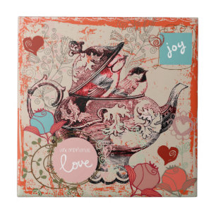 Teapot Fantasy Grunge Ceramic Tile Tegeltje