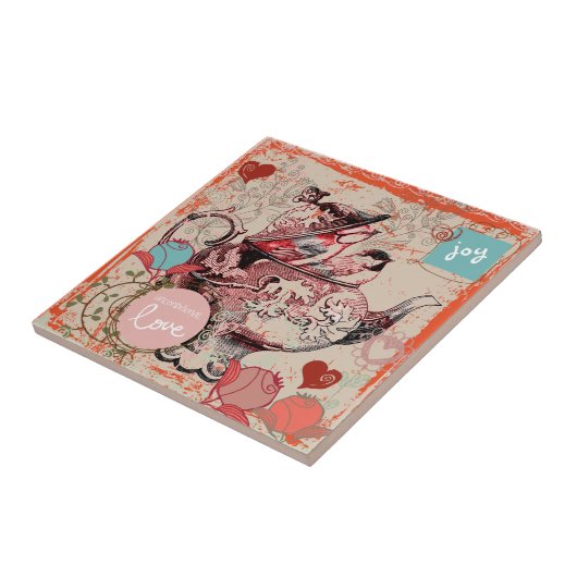 Teapot Fantasy Grunge Ceramic Tile Tegeltje (Zijkant)