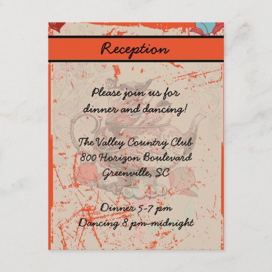 Teapot Fantasy Grunge Reception Card Informatiekaartje (Voorkant)