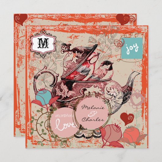 Teapot Fantasy Grunge Square Weddenschap Kaart (Voorkant / Achterkant)