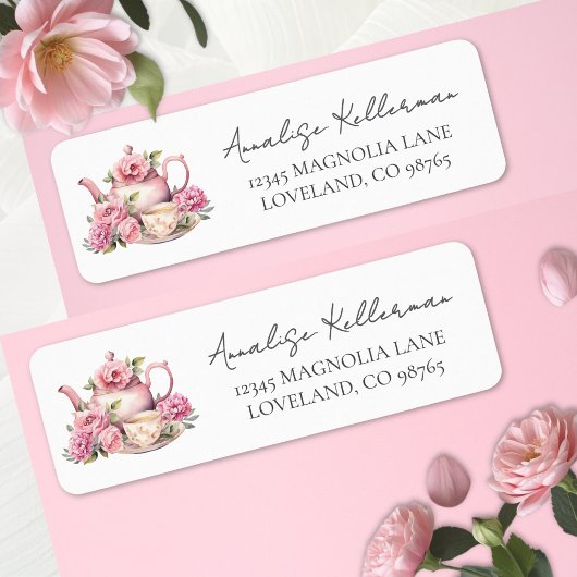 Teapot Floral Return Address Etiket