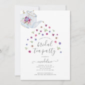 Teapot Floral Vrijgezellenfeest Tea Party Invitati Kaart (Voorkant)