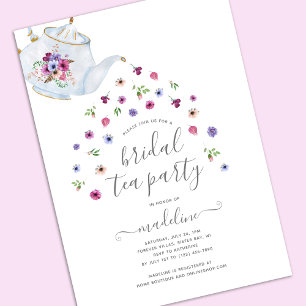Teapot Floral Vrijgezellenfeest Tea Party Invitati Kaart