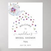 Teapot Floral Vrijgezellenfeest Tea Party Welkom Poster (Voorkant)