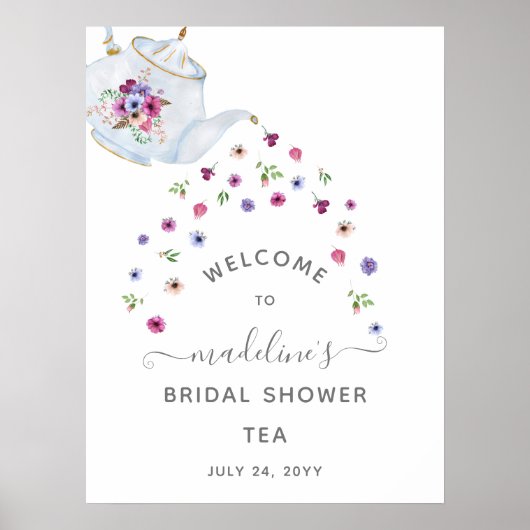 Teapot Floral Vrijgezellenfeest Tea Party Welkom Poster (Voorkant)