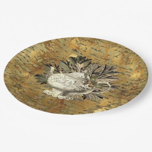  Teapot & Golden Ephemera Papieren Bordje (Gekanteld)