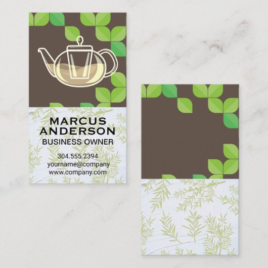 Teapot | groen blad | Kruidenaftakkingen Visitekaartje (Voorkant / Achterkant)