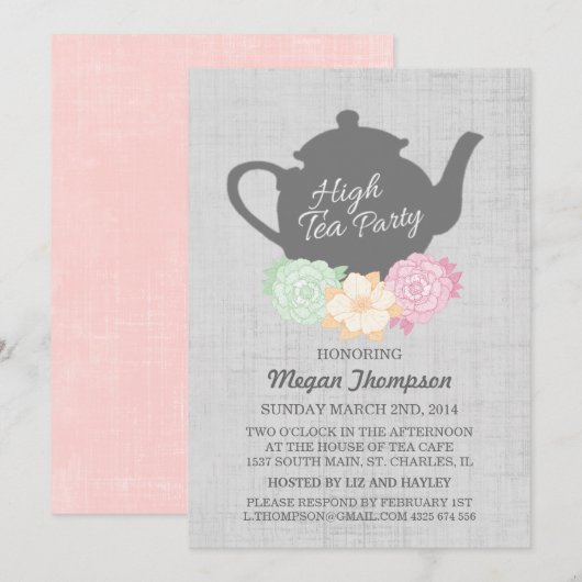 Teapot High Tea Uitnodiging (Voorkant / Achterkant)