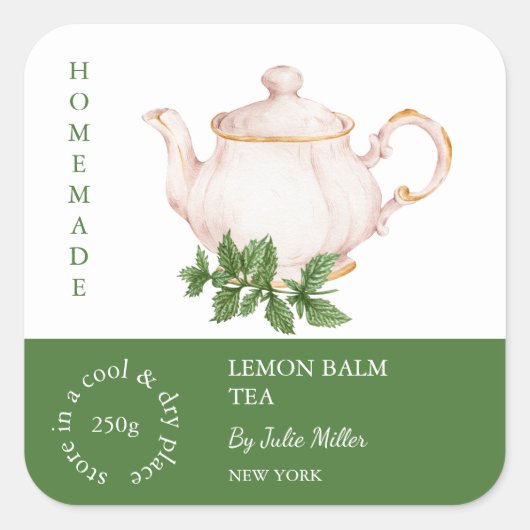 Teapot Lemon Balm Tea Label (Voorkant)