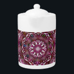 Teapot met Cranberry Mandala Theepot<br><div class="desc">Teapot met een kruidbes en een wit Mandala ontwerp.</div>