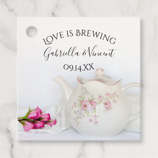 Teapot met roze Roses Love is Brouwerij Weddenscha Bedankjes Labels (Voorkant)