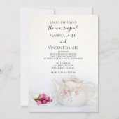 Teapot met roze Roses Tea Party Wedding Kaart (Voorkant)