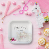 Teapot met roze rozen bruiloft papieren bordje (Feest)