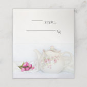 Teapot met roze rozen bruiloft plaatskaartje (Buitenkant ongevouwen)