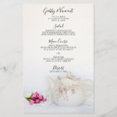 Teapot met roze rozen het Menu van de Weddenschap  (Voorkant)