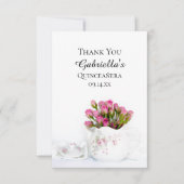 Teapot met roze rozen Quinceanera Dank je Bedankkaart (Voorkant)