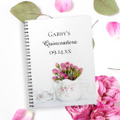 Teapot met roze rozen Quinceañera Guest Book Notitieboek