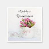 Teapot met roze rozen Quinceañera Servet (Voorkant)