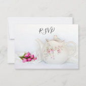 Teapot met roze rozen RSVP Reply Kaart (Voorkant)