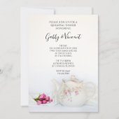 Teapot met roze rozen Tea Party repesal Dinner Kaart (Voorkant)