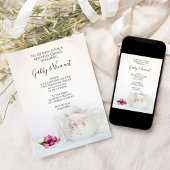 Teapot met roze rozen Tea Party repesal Dinner Kaart