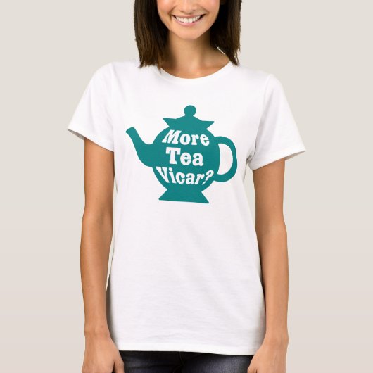 Teapot, nog meer thee Vicar? - Blauwgroen en wit T-shirt (Voorkant)