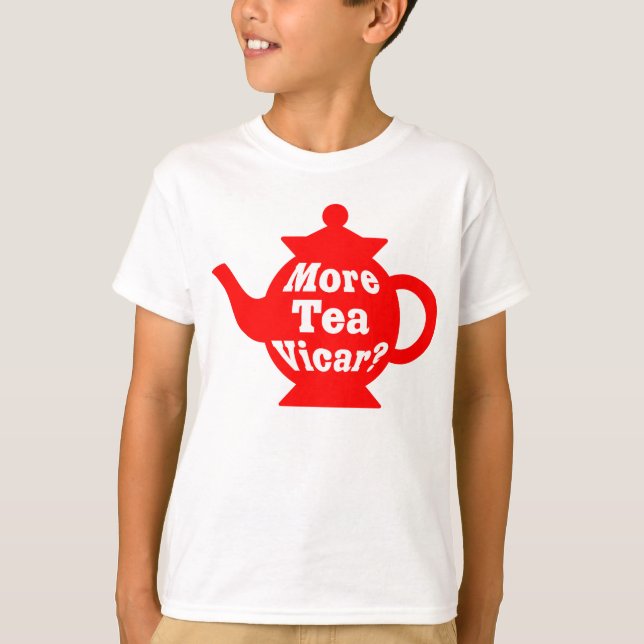 Teapot, nog meer thee Vicar? -Rood en wit T-shirt (Voorkant)