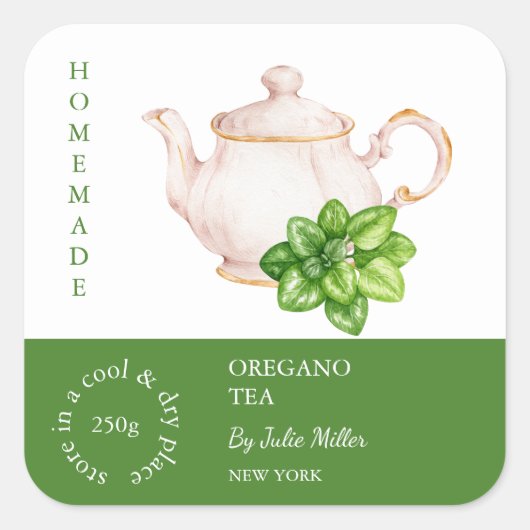 Teapot Oregano Tea Label (Voorkant)