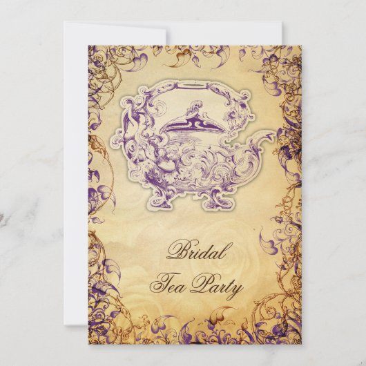  Teapot paars Rustic Bridal Tea Invites Kaart (Voorkant)
