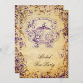  Teapot paars Rustic Bridal Tea Invites Kaart (Voorkant / Achterkant)