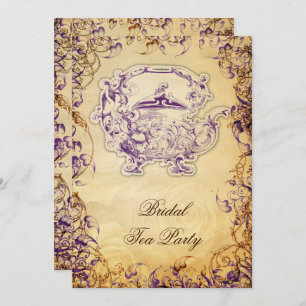  Teapot paars Rustic Bridal Tea Invites Kaart
