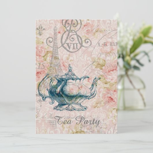 teapot paris eiffel tower tea party kaart (Staand voorkant)