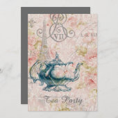 teapot paris eiffel tower tea party kaart (Voorkant / Achterkant)