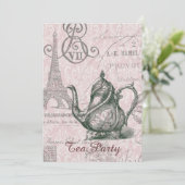 teapot paris eiffel tower tea party kaart (Staand voorkant)