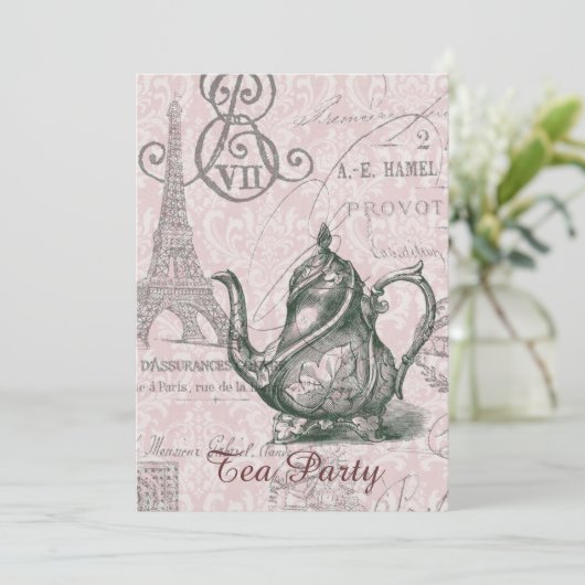 teapot paris eiffel tower tea party kaart (Staand voorkant)