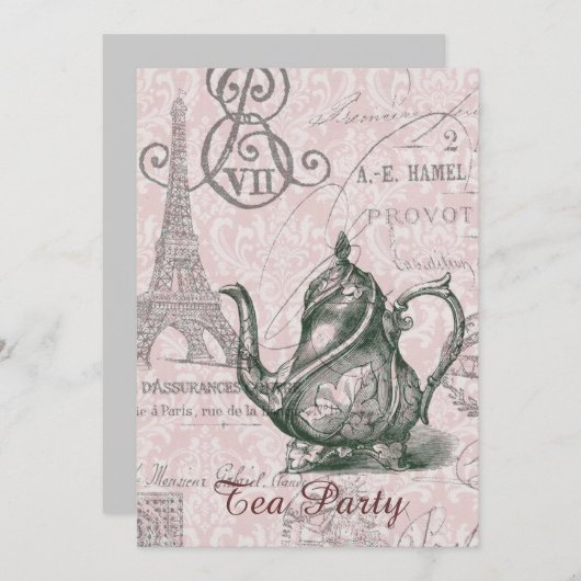 teapot paris eiffel tower  tea party kaart (Voorkant / Achterkant)