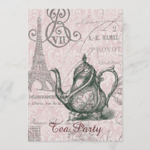 teapot paris eiffel tower  tea party kaart