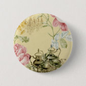 Teapot Paris Tea Party Ronde Button 5,7 Cm (Voorkant)