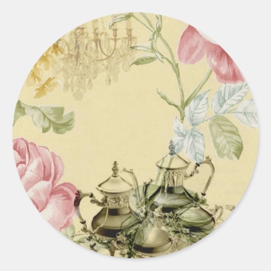Teapot Paris Tea Party Ronde Sticker (Voorkant)