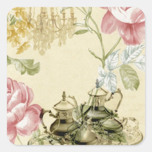 Teapot Paris Tea Party Vierkante Sticker