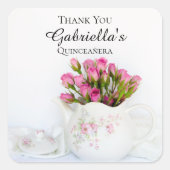 Teapot roze Roses Quinceañera Hartelijk dank voor  Vierkante Sticker (Voorkant)