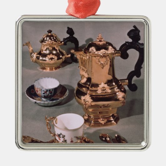 Teapot, suikerkom, chocoladepot en mok metalen ornament (Voorkant)