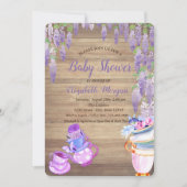 Teapot Tea cup Wisteria Wood Glitter Baby shower Kaart (Voorkant)