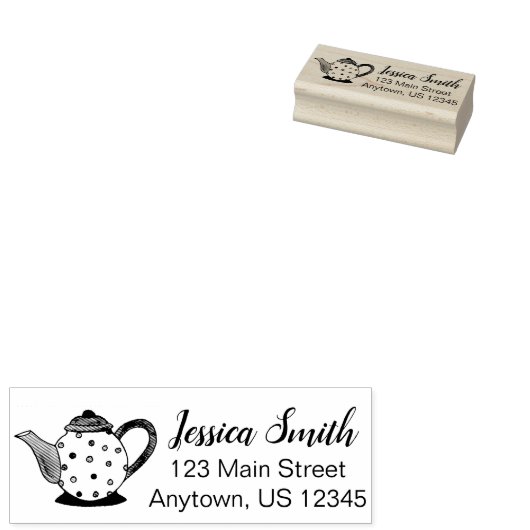 Teapot Tea Party Polka Dot Persoonlijk adres Rubberstempel (Gestempeld)