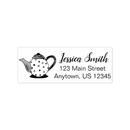 Teapot Tea Party Polka Dot Persoonlijk adres Rubberstempel (Afrduk)